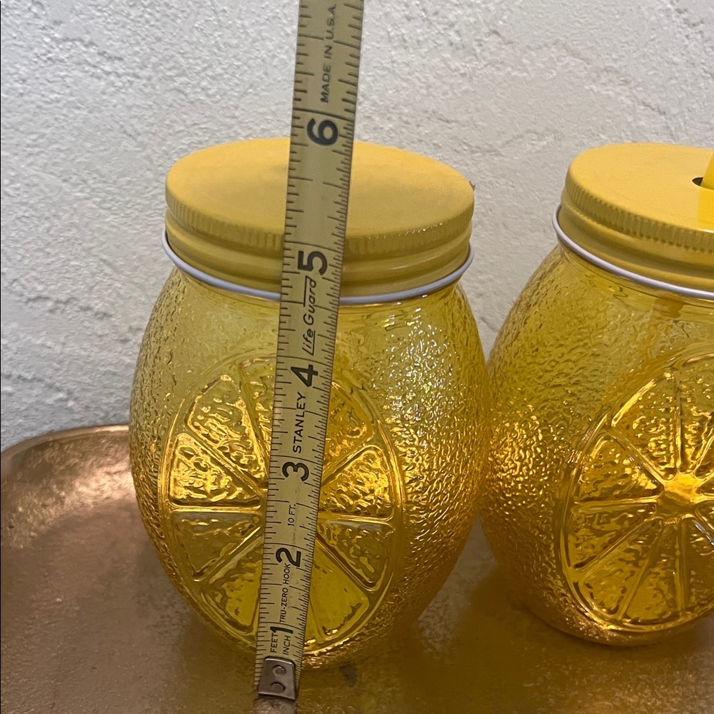 #1585** Yellow Lemon Glass Mason Jar Tumbler with Straw - Set of 2 - Picture 4 of 5